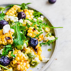 Grilled Corn and Blueberry Salad with Fresh Herb Dressing
