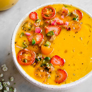 Butternut Squash Soup with a Tomato and Strawberry Relish